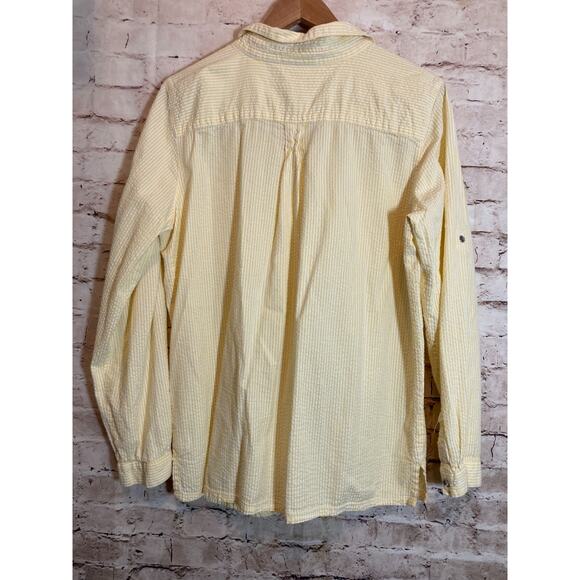Quacker Factory Top Womens Large Yellow Striped Jewel Snap Up Beaded Button Up - Picture 11 of 13